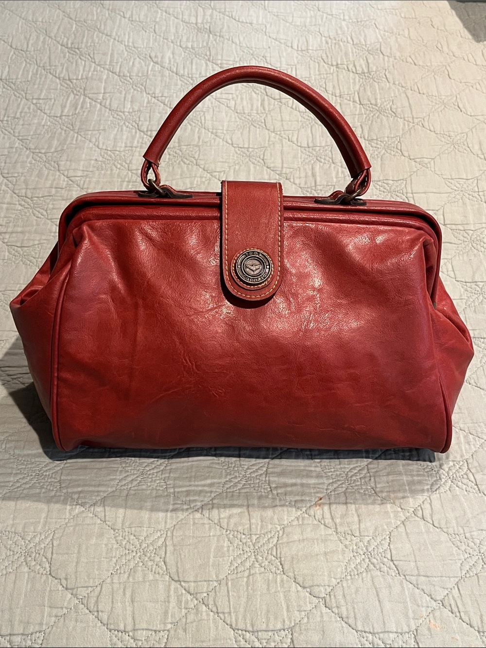 Vintage Cognac Leather Doctor Bag; Top-Handle Satchel